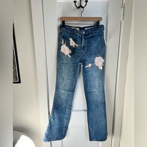 anthropologie pilcro high rise trouser bootcut with floral accents